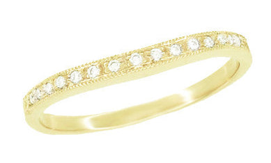 Vintage Style Gently Contoured Milgrain Edge Diamond Wedding Band in Yellow Gold - 14K or 18K