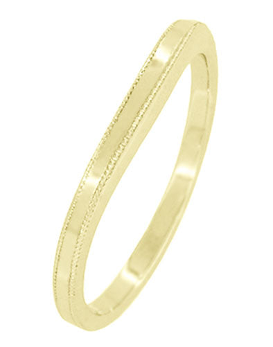 High Polish Millgrain Edged Contoured Wedding Band in 14 Karat Yellow Gold - Item: WR158YND - Image: 2