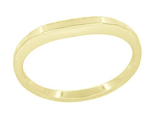 High Polish Millgrain Edged Contoured Wedding Band in 14 Karat Yellow Gold - Item: WR158YND - Image: 5
