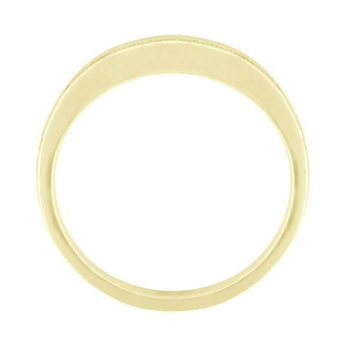 High Polish Millgrain Edged Contoured Wedding Band in 14 Karat Yellow Gold - Item: WR158YND - Image: 4
