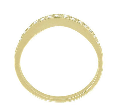Vintage Inspired White Sapphire Curved Wedding Band in 14 Karat Yellow Gold - alternate view