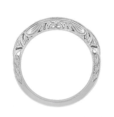 Art Deco Filigree and Wheat Engraved Curved Wedding Ring in White Gold - Item: WR161W - Image: 4