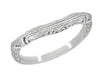 Art Deco Filigree and Wheat Engraved Curved Wedding Ring in White Gold