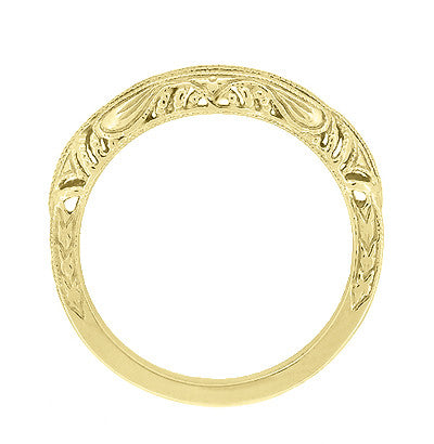 Art Deco Filigree and Wheat Engraved Curved Wedding Ring in Yellow Gold - Item: WR161Y - Image: 4