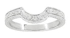 Art Deco Engraved Scrolls and Wheat Curved Wedding Band in 18 Karat White Gold