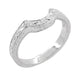 Art Deco Engraved Scrolls and Wheat Curved Wedding Band in 18 Karat White Gold