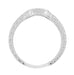 Curved Heirloom Carved Scrolls and Wheat Art Deco Diamond Wedding Band in 18 Karat White Gold