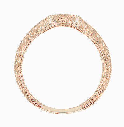 Art Deco Rose Gold Carved Wheat and Scrolls Hugger Diamond Wedding Band - Item: WR178DR - Image: 4