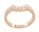 Art Deco Rose Gold Carved Wheat and Scrolls Hugger Diamond Wedding Band