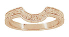 Vintage Engraved Art Deco Wheat and Scrolls 14 Karat Rose Gold Curved Wedding Band