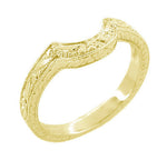 Art Deco Engraved Scrolls and Wheat Curved Wedding Band in 18 Karat Yellow Gold