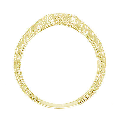 18 Karat Yellow Gold Art Deco Engraved Wheat and Scrolls Curved Hugger Diamond Wedding Band - Item: WR178YD - Image: 5