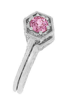 Contoured Art Deco Filigree Scrolls Wedding Band in 14 Karat White Gold - Item: WR180W - Image: 5