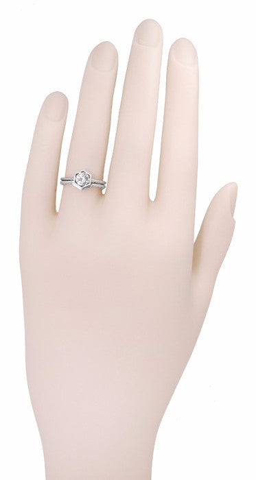 Contoured Art Deco Filigree Scrolls Wedding Band in 14 Karat White Gold - Item: WR180W - Image: 6