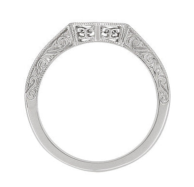 Contoured Art Deco Filigree Scrolls Wedding Band in 14 Karat White Gold - alternate view