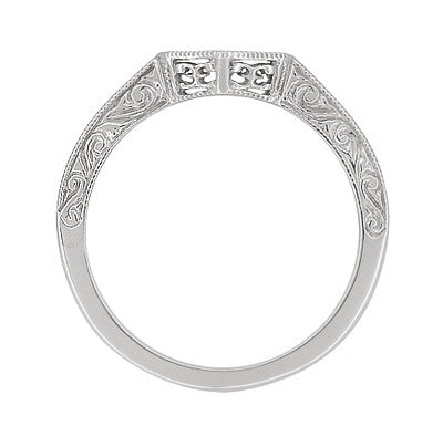 Contoured Art Deco Filigree Scrolls Wedding Band in 14 Karat White Gold - Item: WR180W - Image: 2