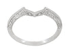 Contoured Art Deco Filigree Scrolls Wedding Band in 14 Karat White Gold