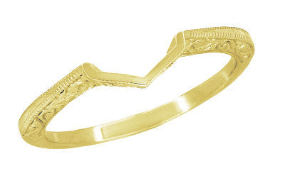 Art Deco Filigree Scrolls Engraved Contoured Wedding Band in 14 Karat Yellow Gold - Item: WR180Y - Image: 4