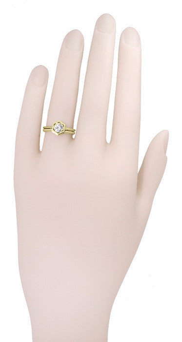 Art Deco Filigree Scrolls Engraved Contoured Wedding Band in 14 Karat Yellow Gold - Item: WR180Y - Image: 6