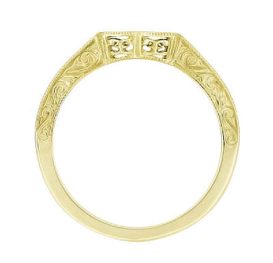Art Deco Filigree Scrolls Engraved Contoured Wedding Band in 14 Karat Yellow Gold - alternate view