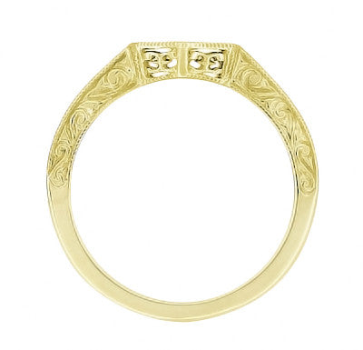 Art Deco Filigree Scrolls Engraved Contoured Wedding Band in 14 Karat Yellow Gold - Item: WR180Y - Image: 2