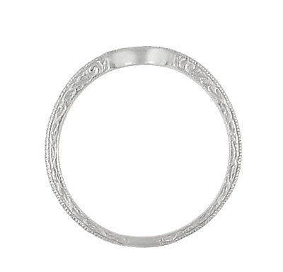 Art Deco Scrolls Engraved Curved Wedding Band in Platinum - Item: WR199P50 - Image: 5