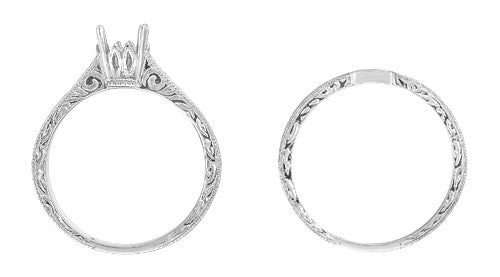 Art Deco Scrolls Contoured Engraved Wedding Band in Platinum - Item: WR199PRP75 - Image: 3