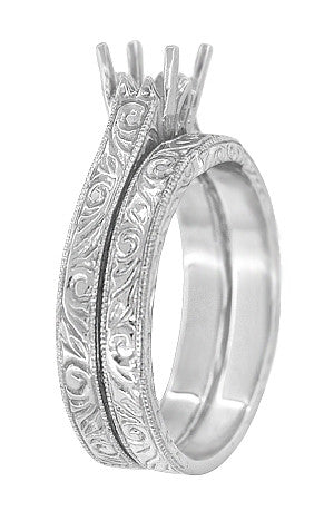 Art Deco Scrolls Contoured Engraved Wedding Band in Platinum - alternate view