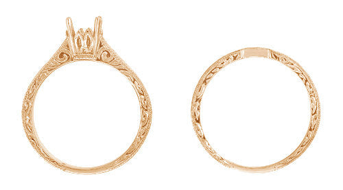 Art Deco Scrolls Contoured Engraved Wedding Band in 14 Karat Rose Gold - Item: WR199PRR - Image: 3