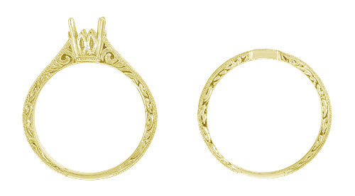 Yellow Gold Art Deco Contoured Engraved Scrolls Wedding Band - Item: WR199PRY14K - Image: 3