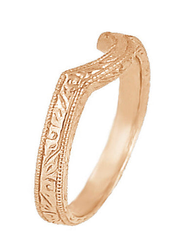 Art Deco Scrolls Engraved Contoured Wedding Band in 14 Karat Rose Gold - alternate view