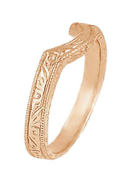Side Scroll Engraving on Rose Gold 1920s Antique Hugger Wedding Ring - WR199R