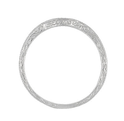 Art Deco Scrolls Engraved Curved Wedding Band in White Gold - Item: WR199W50K14 - Image: 4