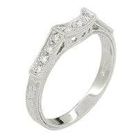 Platinum Art Deco Filigree Scroll Engraved Curved Diamond Wedding Ring
