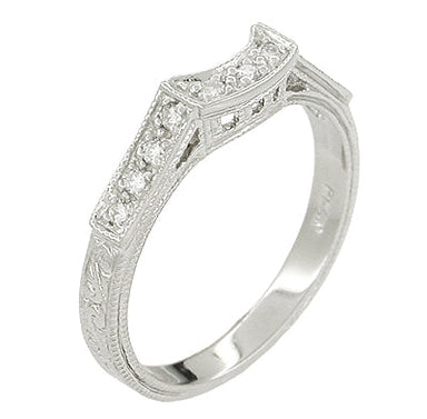 Platinum Art Deco Filigree Scroll Engraved Curved Diamond Wedding Ring