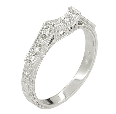 Platinum Art Deco Filigree Scroll Engraved Curved Diamond Wedding Ring