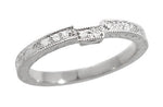 Art Deco Diamond Engraved Companion Wedding Ring in Platinum