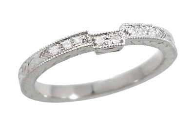 Art Deco Diamond Engraved Companion Wedding Ring in Platinum