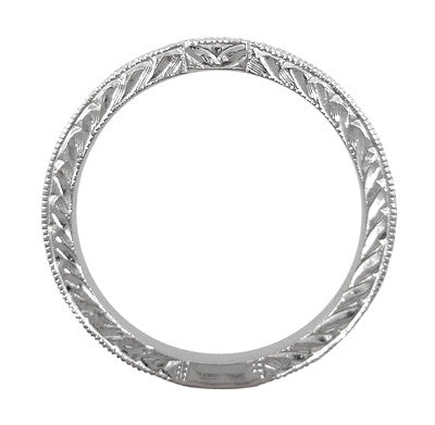 Art Deco Eight Diamond Engraved Companion Wedding Ring in White Gold - 14K or 18K - Item: WR283W1K14-LC - Image: 3