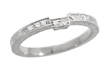 Art Deco White Gold Notched Engraved Diamond Wedding Ring - 14K or 18K