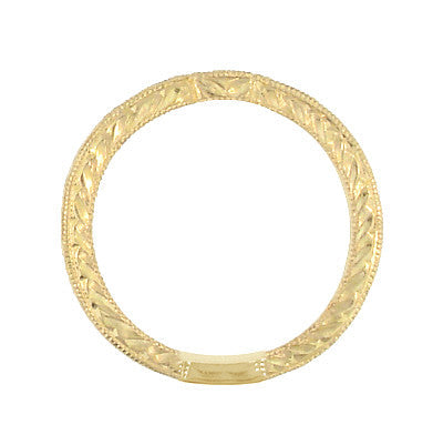 Art Deco Diamond Engraved Companion Wedding Ring in Yellow Gold - 18K or 14K - Item: WR283Y50K14-LC - Image: 2