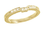 Art Deco Diamond Engraved Companion Wedding Ring in Yellow Gold - 18K or 14K