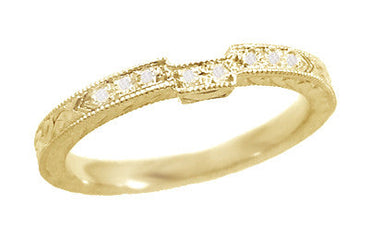 Art Deco Diamond Engraved Companion Wedding Ring in Yellow Gold - 18K or 14K