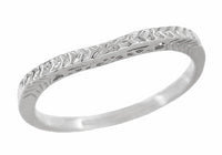 Crown of Leaves Art Deco Curved Filigree Engraved Wedding Band in 14K or 18K White Gold