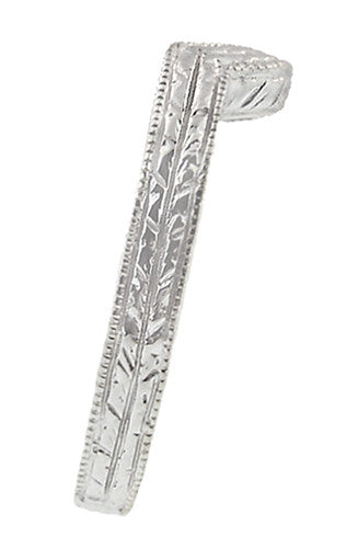 Art Deco Engraved Wheat Curved Wedding Ring in Platinum - Item: WR306P - Image: 3
