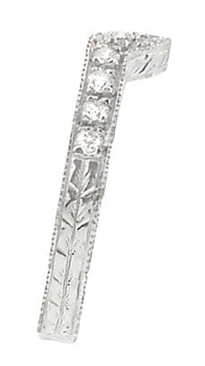Art Deco Diamond Curved Engraved Wheat Wedding Ring in Platinum - Item: WR306PD - Image: 3