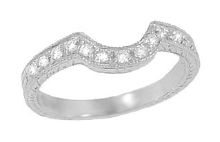 Art Deco 13 Diamond Curved Engraved Wheat Platinum Antique Wedding Ring - WR306PD