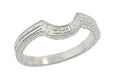 Art Deco Curved Engraved Wheat Vintage Wedding Ring in 14 or 18 Karat White Gold - WR306W