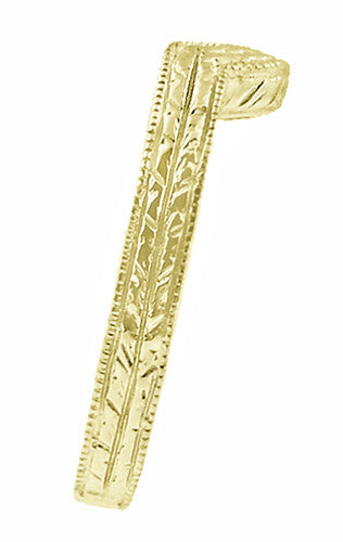 Art Deco Engraved Wheat Coordinating Curved Wedding Ring | 14K or 18K Yellow Gold - Item: WR306Y14 - Image: 2