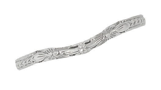 Art Deco Flowers and Wheat Engraved Filigree Wedding Band in White Gold - Item: WR356W14 - Image: 3
